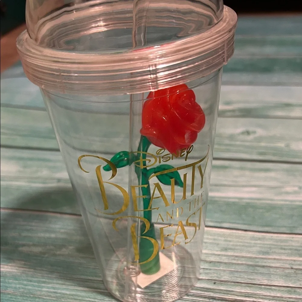 Disney Beauty and the Beast Clear Cup with Red Rose